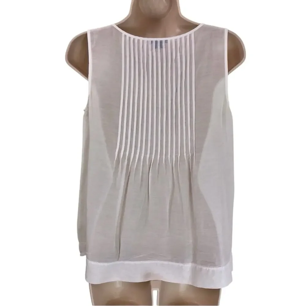 Theory White Bohemian Style Babydoll Top Pin-tuck Pleating Sleeveless Ruffled - Picture 6 of 15